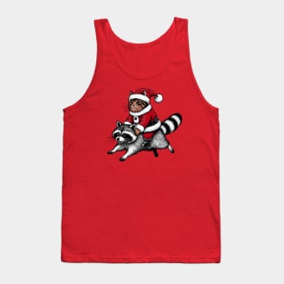 Santa Cat on A Raccoon Tank Top